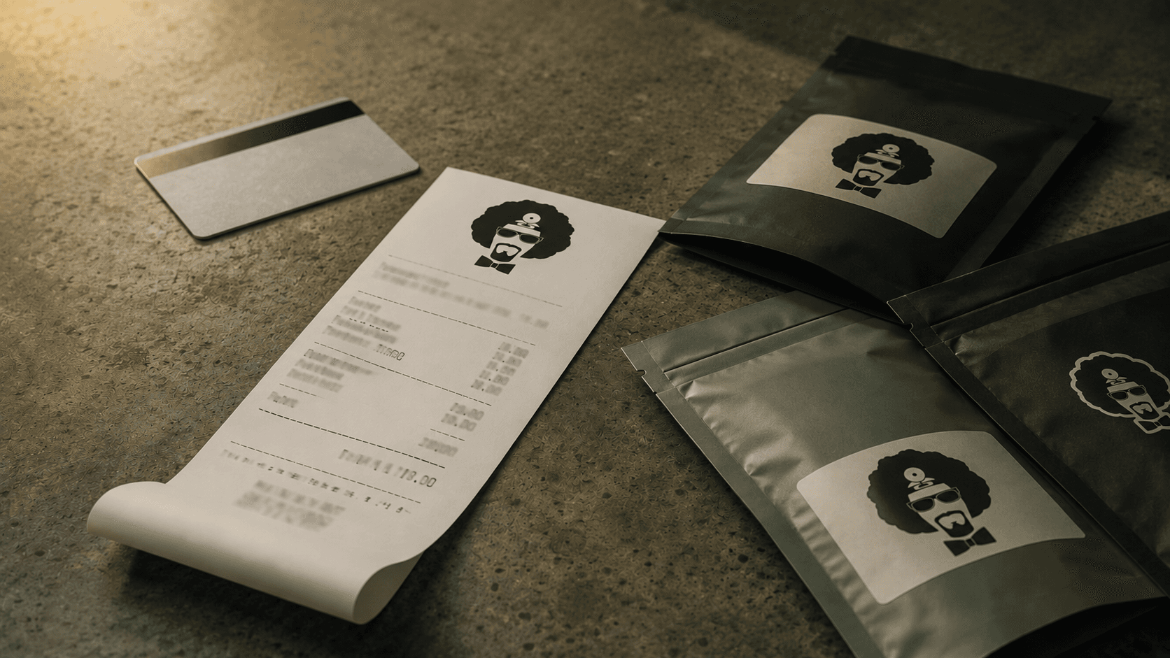 A dispensary receipt and a government-issued ID on a counter beside sealed cannabis packaging