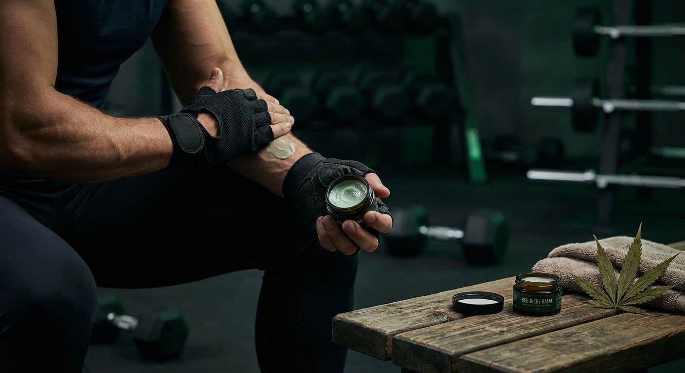 Athlete applying cannabis topical balm for post-workout recovery